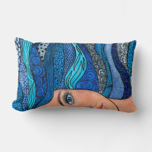 Coussin Rectangle Blue Shades Wavy Hair Lady Oeuvre originale