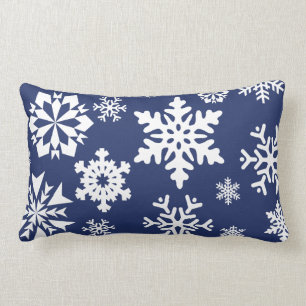 Coussin Rectangle Blue Snowflakes Motif de Noël d'hiver