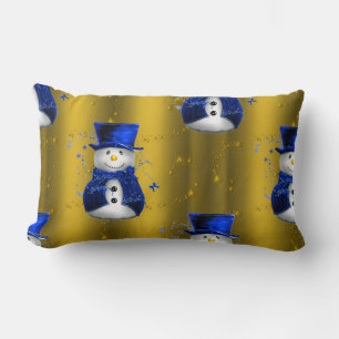 Coussin Rectangle Blue Snowman sur Gold Christmas