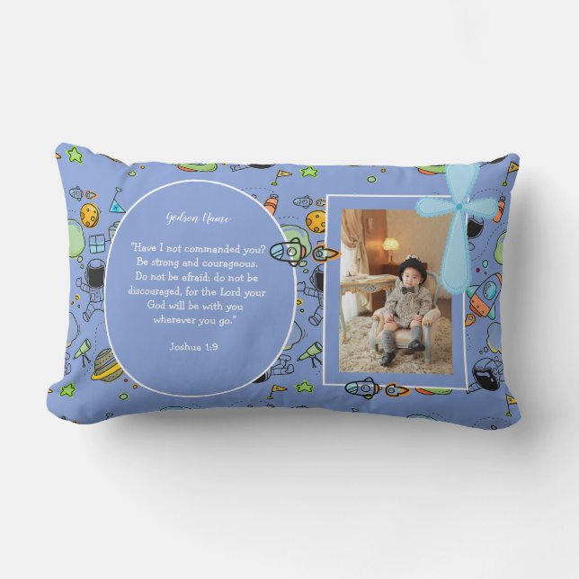 Coussin Rectangle Blue Space thème BAUTIZO PHOTO Bible Verse CADEAU (Recto)