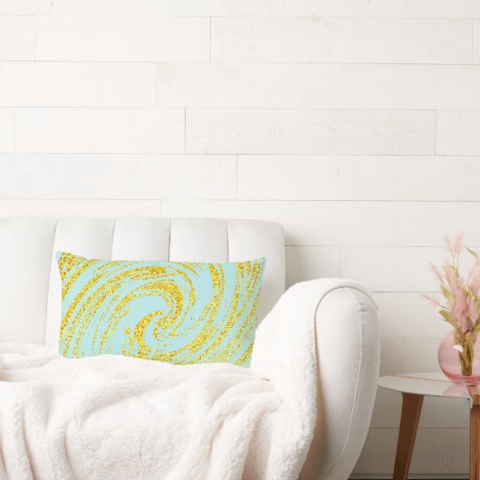 Coussin Rectangle Blue Swirls Abstrait Gold Parties scintillant doré (Canapé)