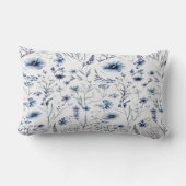 Coussin Rectangle Blue Watercolor Wildflower Botanical Throw Pillow (Verso)