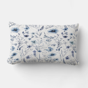 Coussin Rectangle Blue Watercolor Wildflower Botanical Throw Pillow