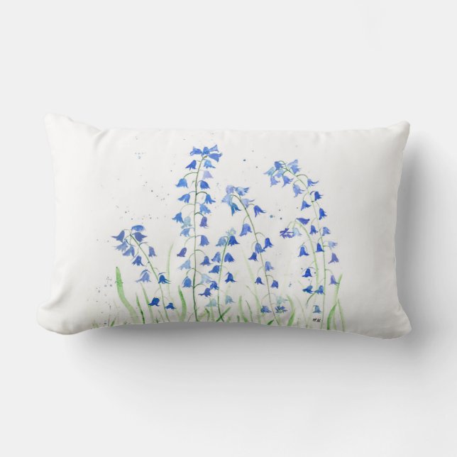 Coussin Rectangle Bluebells fleurs bleues aquarelle nature fleurie (Recto)