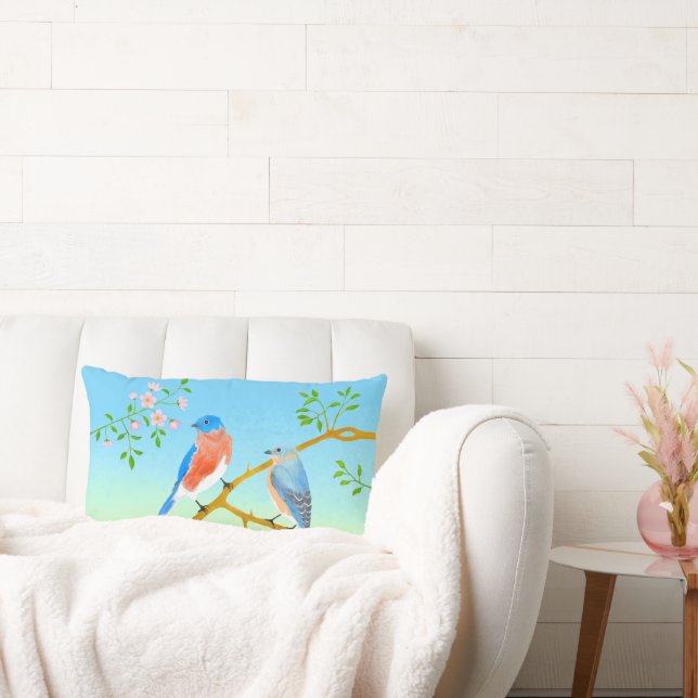 Coussin Rectangle Bluebirds Pale Blue & Green (Canapé)