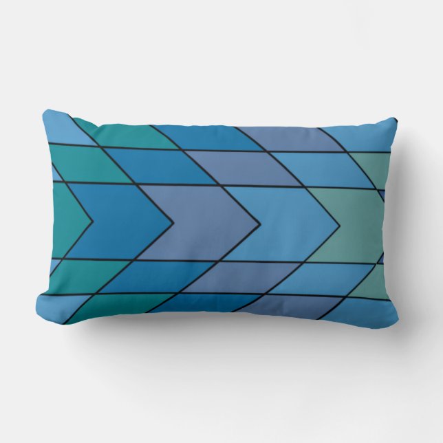 Coussin Rectangle Blues modernes et motif de chevrons violets (Recto)