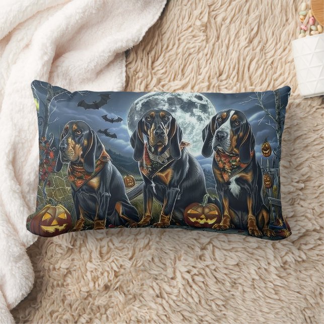 Coussin Rectangle Bluetick Coonhound Halloween Épouvantable (Couverture)