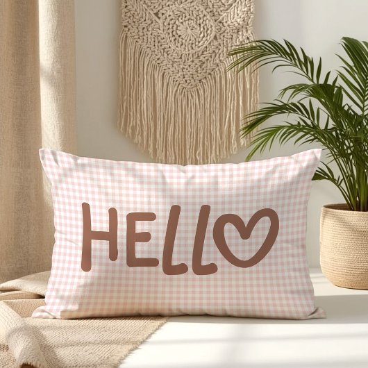 Coussin Rectangle Blush Gingham Mocha Caprice Cœur Bonjour