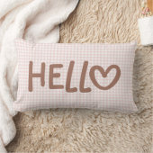 Coussin Rectangle Blush Gingham Mocha Whimsical Heart Hello (Couverture)