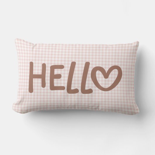 Coussin Rectangle Blush Gingham Mocha Whimsical Heart Hello (Recto)