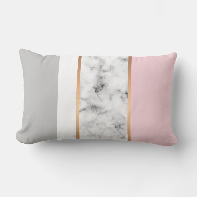 Coussin Rectangle Blush Rose Gold Bloc de Couleur en Marbre Blanc (Recto)