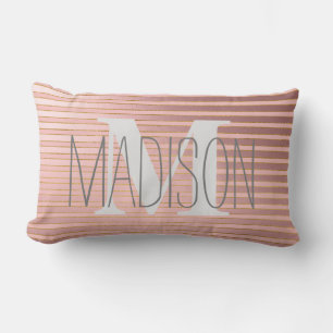 Coussin Rectangle Blush rose personnalisé rayé monogramme nom