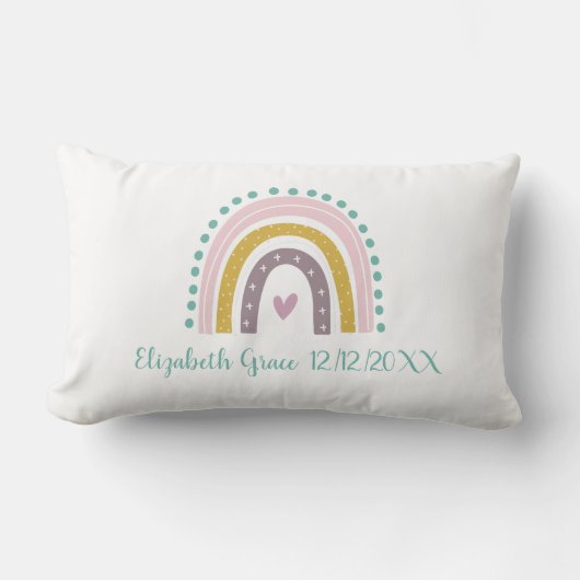 Coussin Rectangle Boho Arc-en-ciel rose Turquoise Coeurs d'or Statis (Recto)