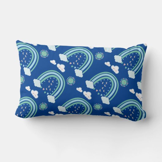 Coussin Rectangle Boho arc-en-ciel vert simple en bleu | (Verso)