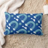 Coussin Rectangle Boho arc-en-ciel vert simple en bleu | (Couverture)