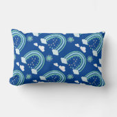 Coussin Rectangle Boho arc-en-ciel vert simple en bleu | (Recto)