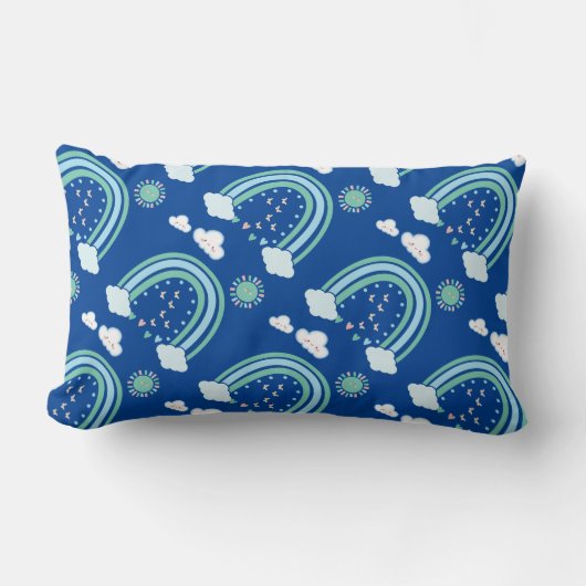 Coussin Rectangle Boho arc-en-ciel vert simple en bleu | (Recto)