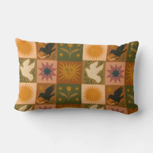 Coussin Rectangle Boho Celestial Soleil et lune rétro