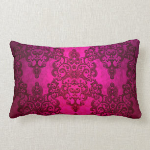 Coussin Rectangle Boho Damask Style Victorien Rose Profond