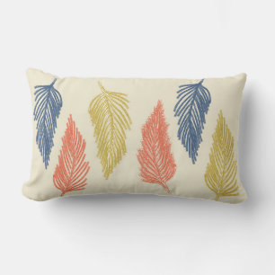 Coussin Rectangle Boho Feathers en bleu, orange et jaune