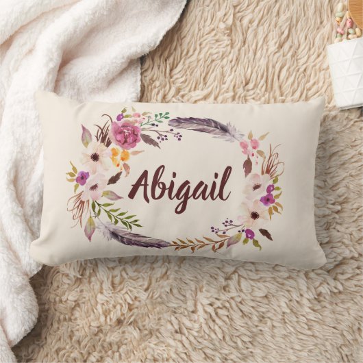 Coussin Rectangle Boho Floral Nom personnalisé Jeu d'oreiller (Couverture)