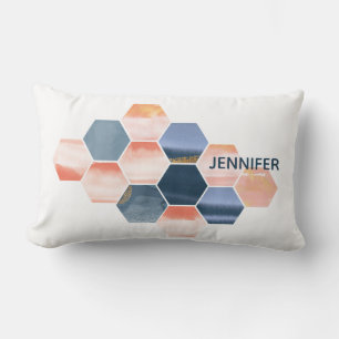 Coussin Rectangle Boho Hexagons Votre Nom