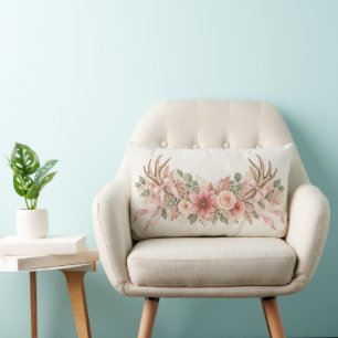 Coussin Rectangle Bois de cerf d'automne avec roses roses