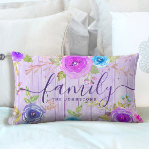 Coussin Rectangle Bois rustique violet de famille aquarelle script f