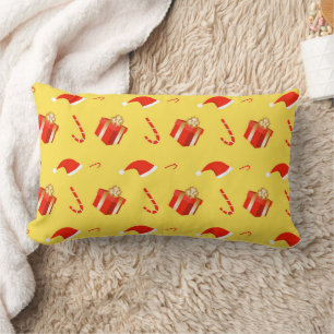 Coussin Rectangle Boîte cadeau de Noël sucre de canne chapeau de Noë