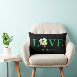 Coussin Rectangle Bold Font Love Photo Shamrock St. Patrick's Day
