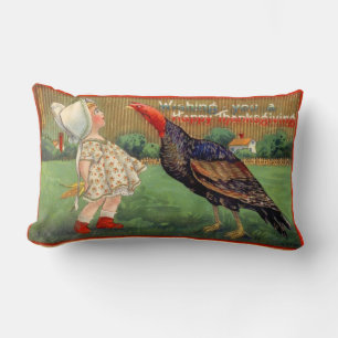 Coussin Rectangle Bon thanksgiving Little Girl et Turquie Vintage