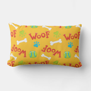 COUSSIN RECTANGLE BONES DE CHIEN EMPREINTES DE PATTES BALLES DE BOIS