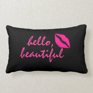 Coussin Rectangle Bonjour belle avec Lipstick rose