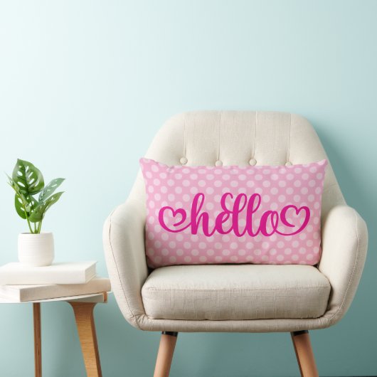 Coussin Rectangle Bonjour coeurs rose clair à pois (Chaise)