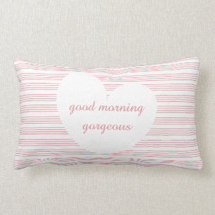 Coussin Rectangle Bonjour magnifique, rayures blanches de rose de