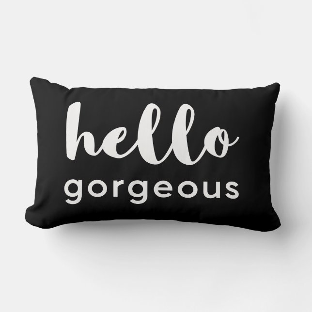 Coussin Rectangle Bonjour magnifique réversible blanc design noir (Recto)
