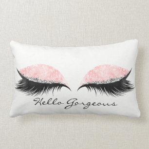 Coussin Rectangle Bonjour magnifique rose rose noir Lashes nom maqui