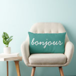 Coussin Rectangle Bonjour Turquoise Jeu d'oreiller, Salle de séjour<br><div class="desc">Joli coussin moderne bonjour pour votre maison. Vous pouvez modifier les couleurs ou le texte.</div>