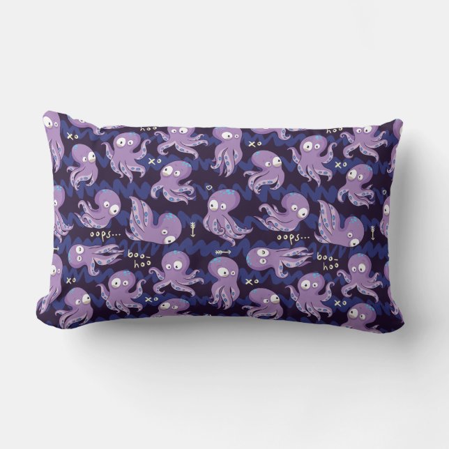 Coussin Rectangle Boo Octopus mignon Violet Enfants Vêtements & Déco (Recto)