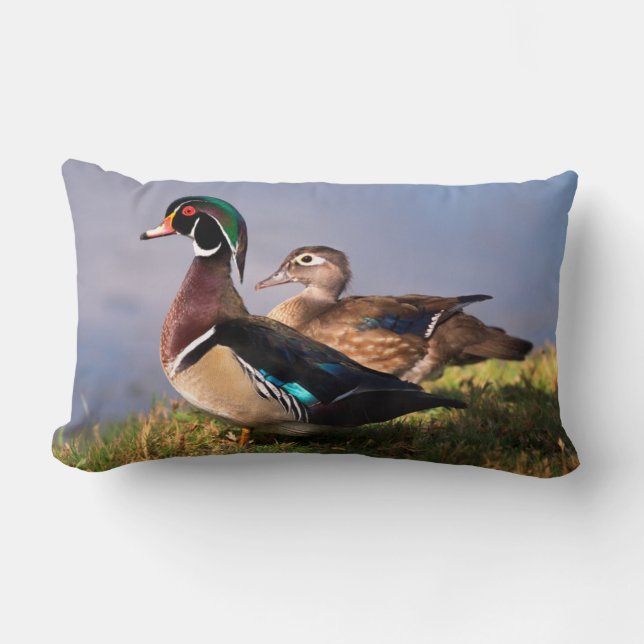 Coussin Rectangle Bord de lac, Canard branchu (Recto)