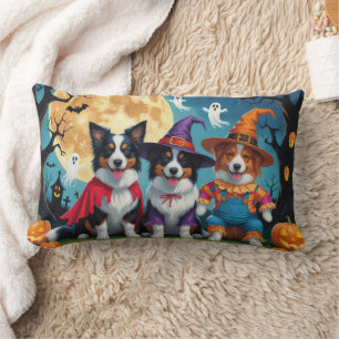 Coussin Rectangle Border Collies Chiens Citrouille Halloween Drôle