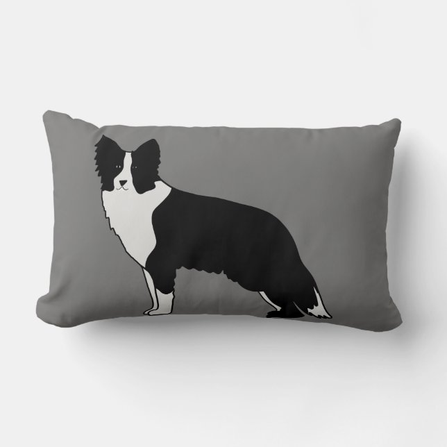 Coussin Rectangle Bordure Collie Chien Illustration Abstraite Gris (Recto)