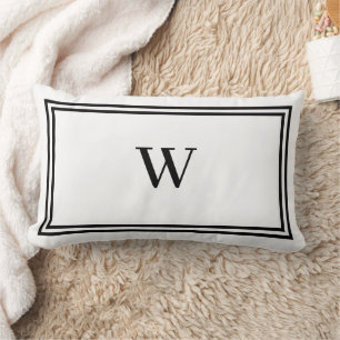 Coussin Rectangle Bordure de rayures blanches et noires avec monogra