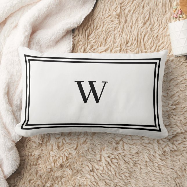 Coussin Rectangle Bordure de rayures blanches et noires avec monogra (Couverture)
