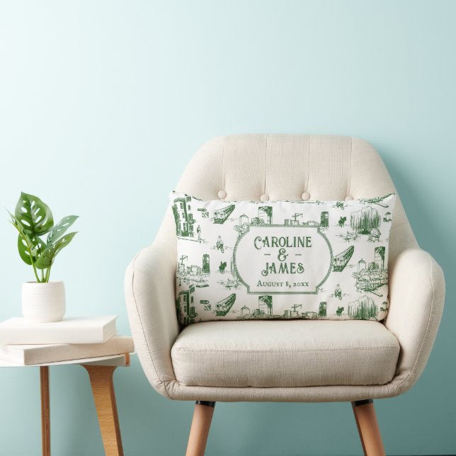 Coussin Rectangle Boston Toile Forest Green Blue Thlow Pillow (Chaise)