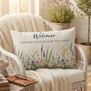 Coussin Rectangle Botanique à l'aquarelle de fleurs sauvages
