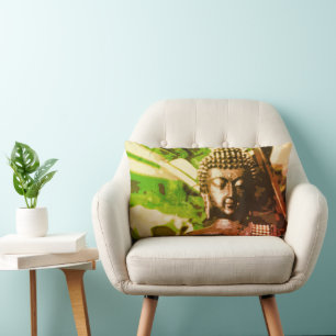 Coussin Rectangle Bouddha Méditation Zen Bronze Doré