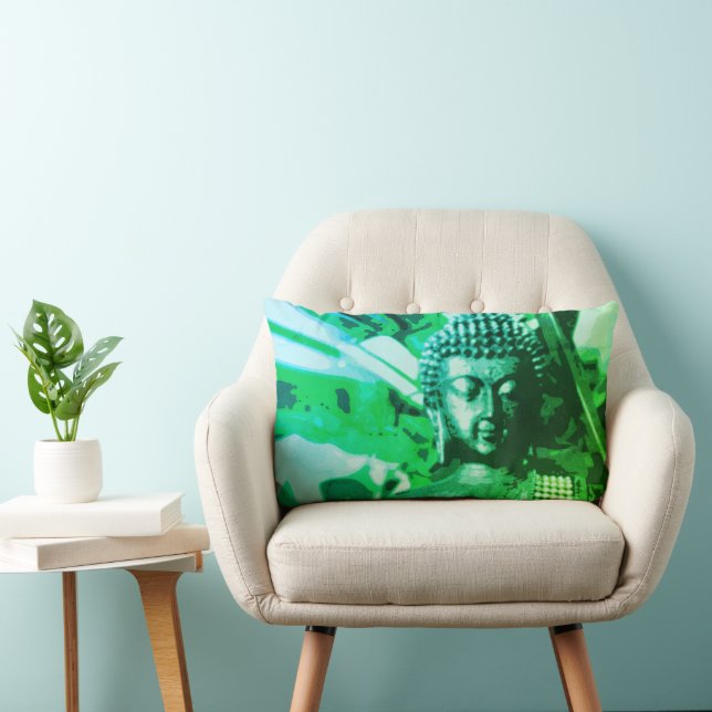 Coussin Rectangle Bouddha méditation zen ombré vert brillant (Chaise)
