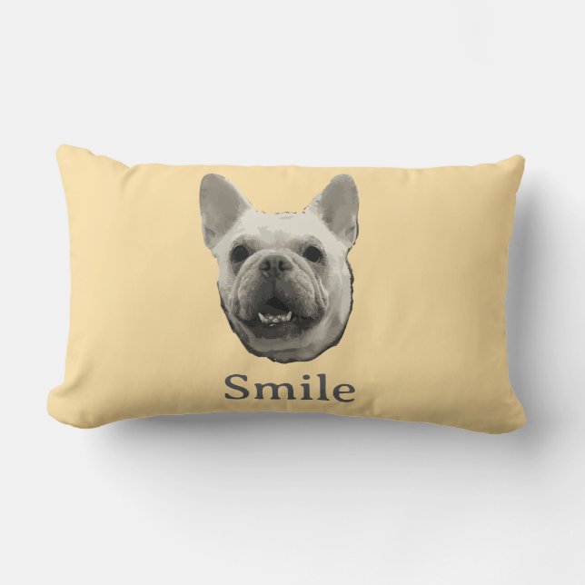 Coussin Rectangle Bouledogue Français Beige Sourire (Recto)
