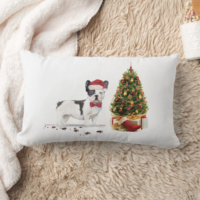 Coussin Rectangle Bouledogue français noir et blanc de Noël  (Couverture)
